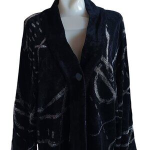 Vintage Women's Large Jacket Maude Andrade Black & White Abstract Woven Art